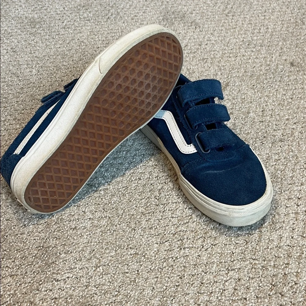 Velcro Vans- Women’s Navy Sneakers with White Stripes - Picture 5 of 5